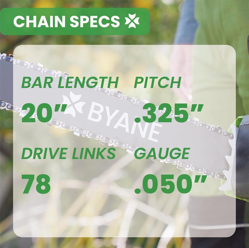 Byane 20 Inch Chainsaw Bar and Chain Combo, .325" Pitch, 050" Gauge, 78 Drive Links, Replaces Oregon 200VXLGK095 H78, Fits Husqvarna 450 455 Rancher, Echo CS-440, Milwaukee M18 FUEL and More - Image 2